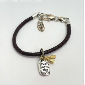 Brighton Designer Silver Tone Brown Cord Single Charm Bracelet 1738